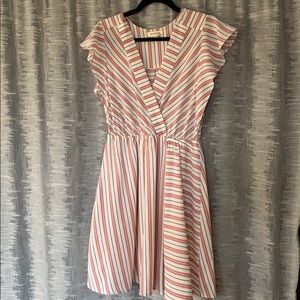 Coral, Navy, and Cream Striped Dress